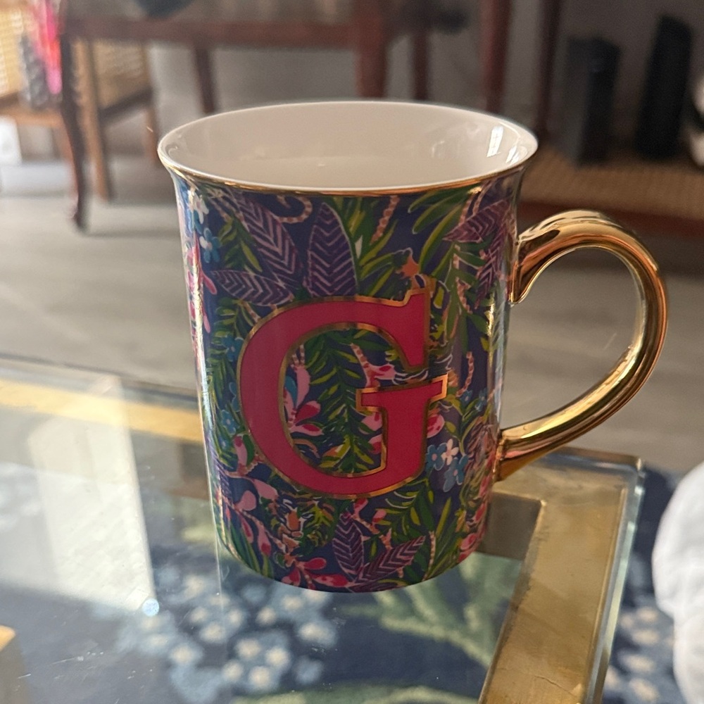 Lilly Pulitzer Floral Monogram Mug with Gold Handle